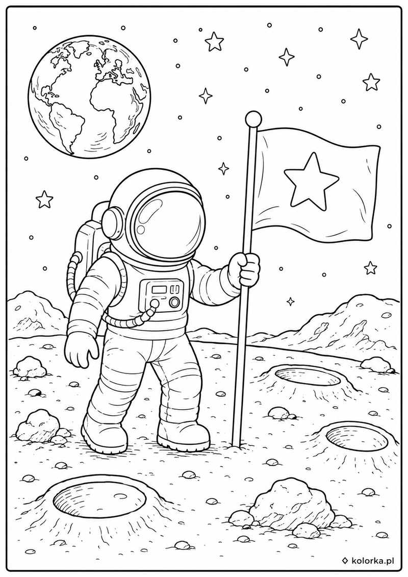 Astronauci, kosmos i planety - Astronauta ustawia flagę pod widokiem Ziemi