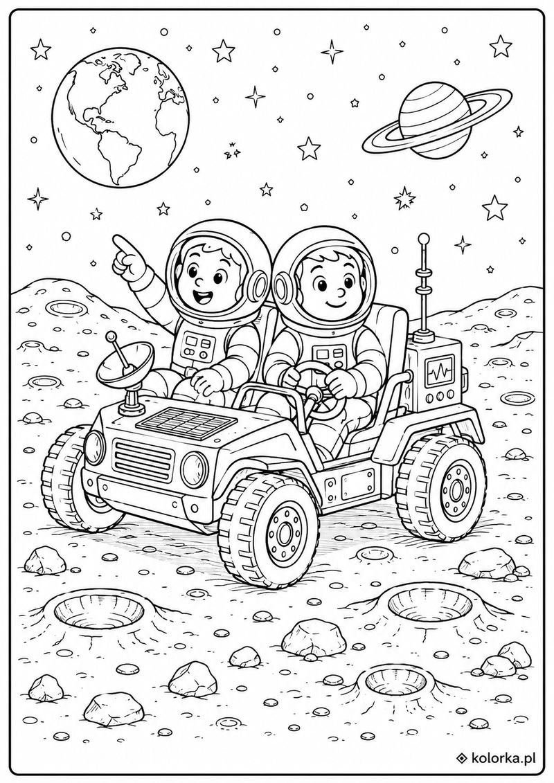 Astronauci, kosmos i planety - Astronauci jadą łazikiem po Księżycu