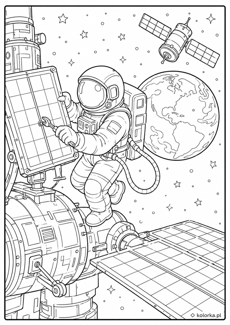 Astronauci, kosmos i planety - naprawa stacji kosmicznej