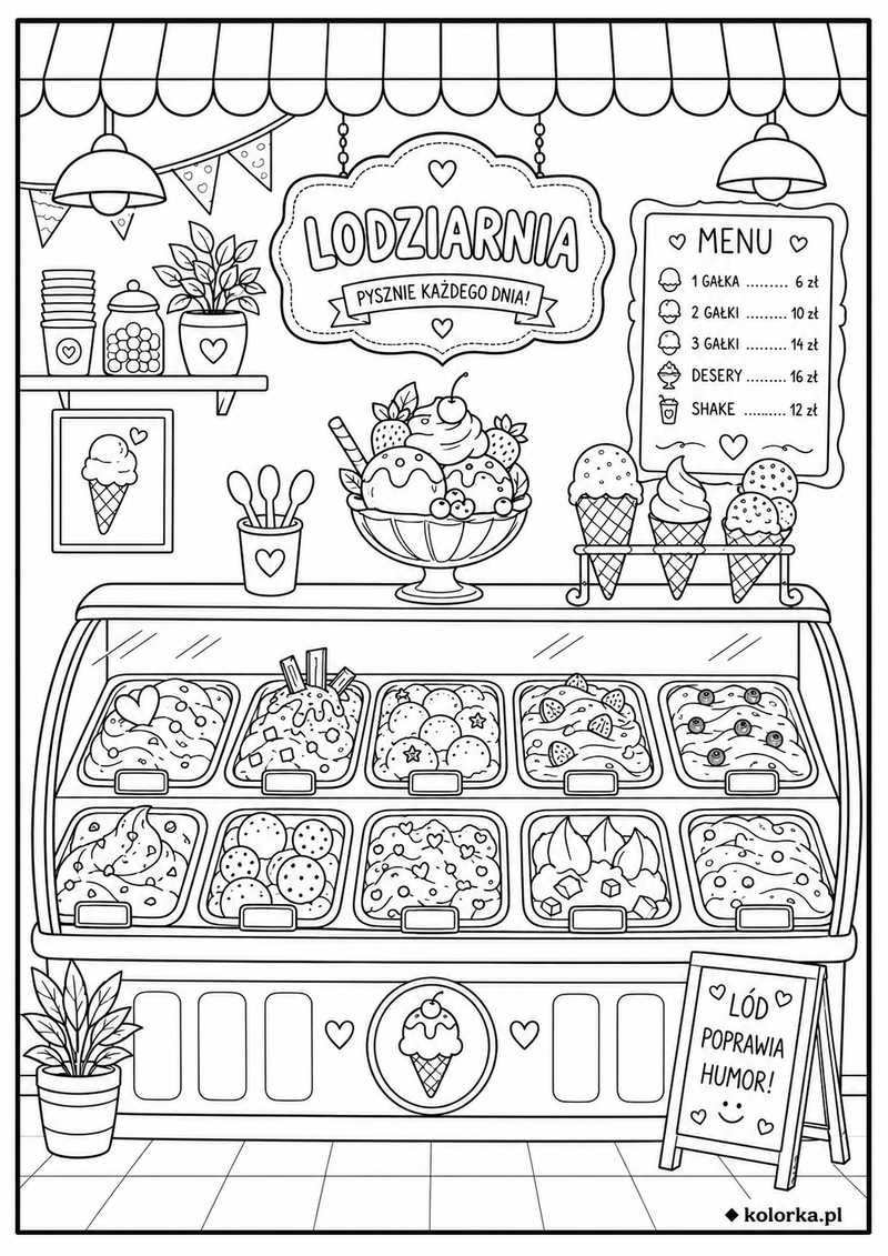 Kolorowanki lody - Lodziarnia oferuje różne desery lodowe