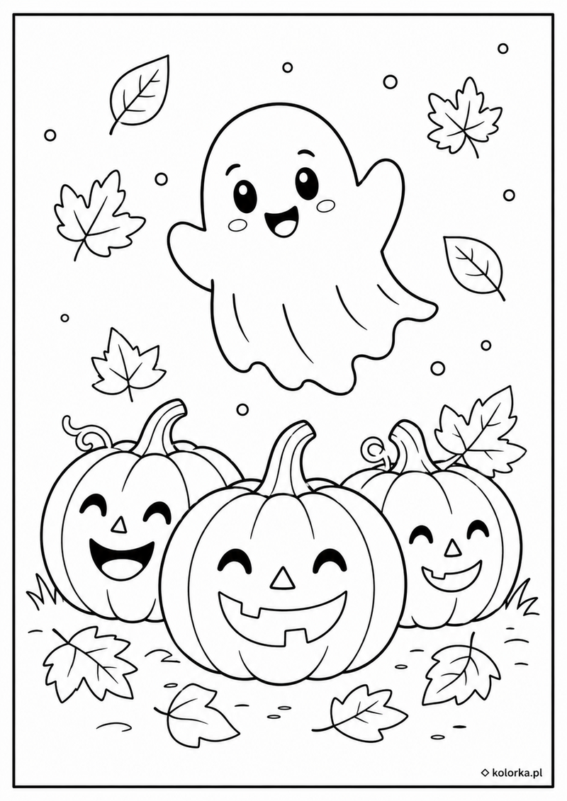 Kolorowanki na Halloween - duszek nad dyniami