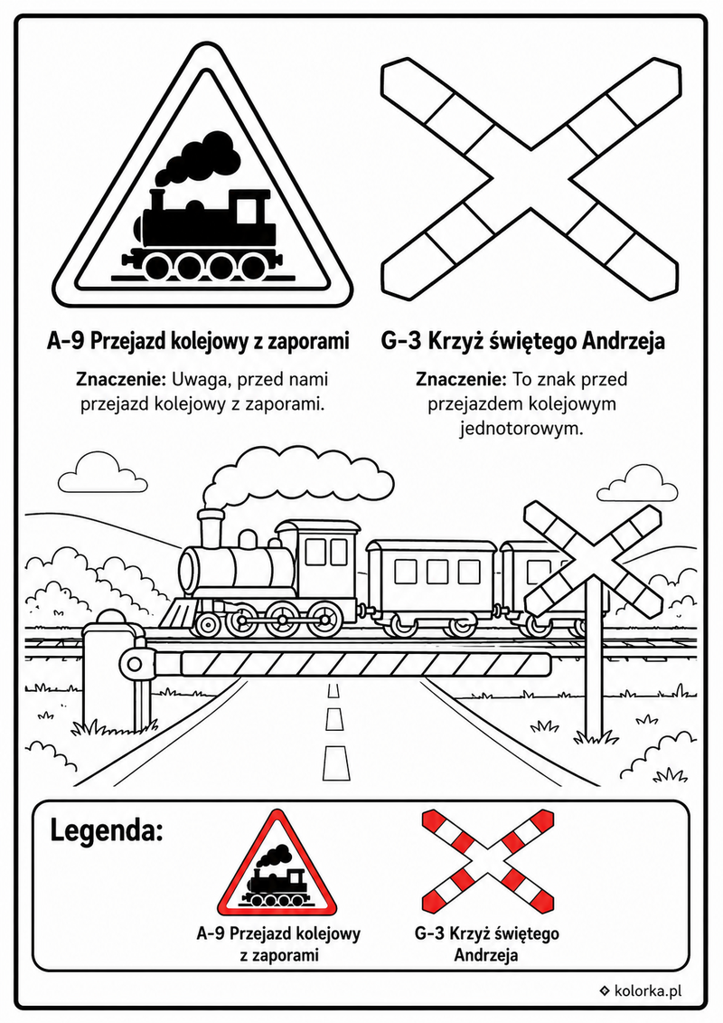 Kolorowanki znaki drogowe - Przejazd kolejowy i krzyż świętego Andrzeja