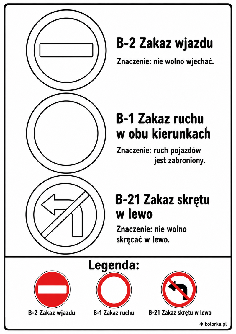 Kolorowanki znaki drogowe - Zakaz wjazdu ruchu i skrętu w lewo