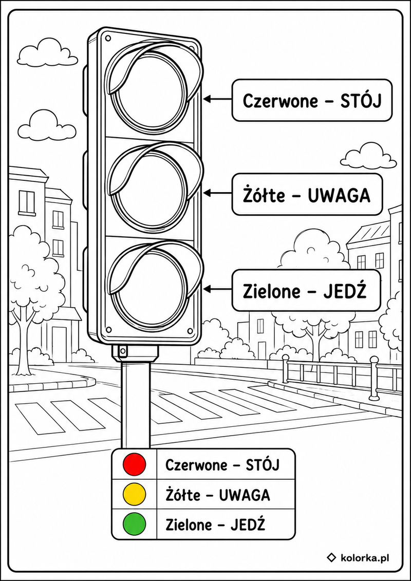 Kolorowanki znaki drogowe - znaczenie świateł sygnalizatora