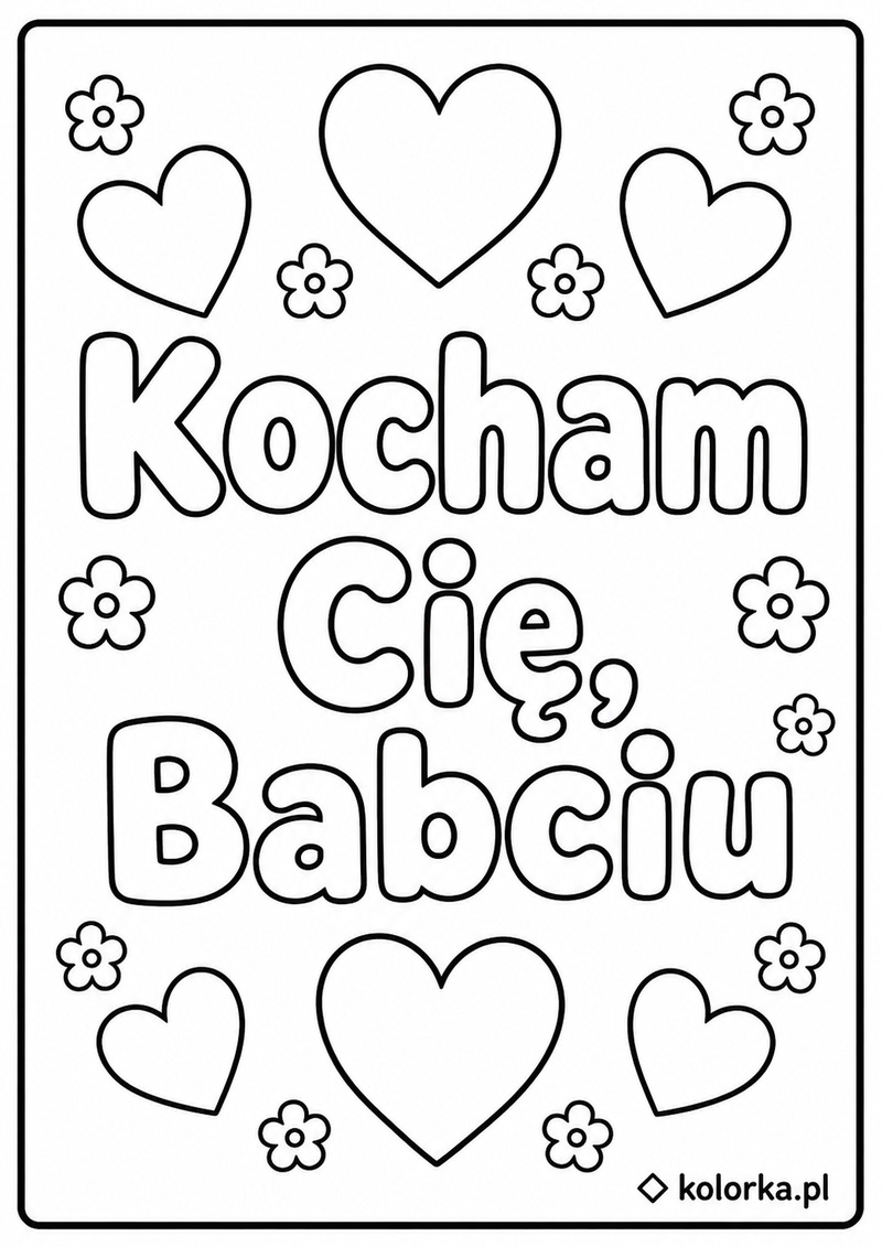 Laurka dla babci do kolorowania - Kocham Cię Babciu