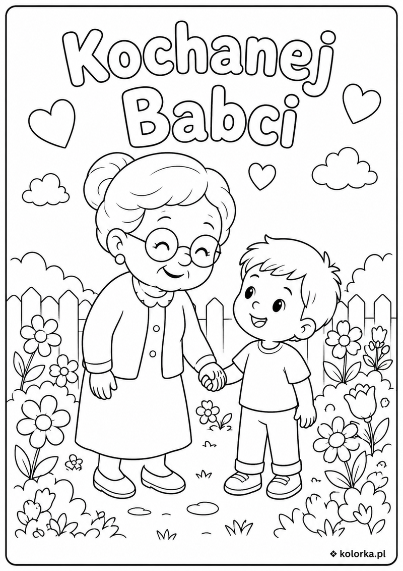 Laurka dla babci do kolorowania - babcia z wnukiem