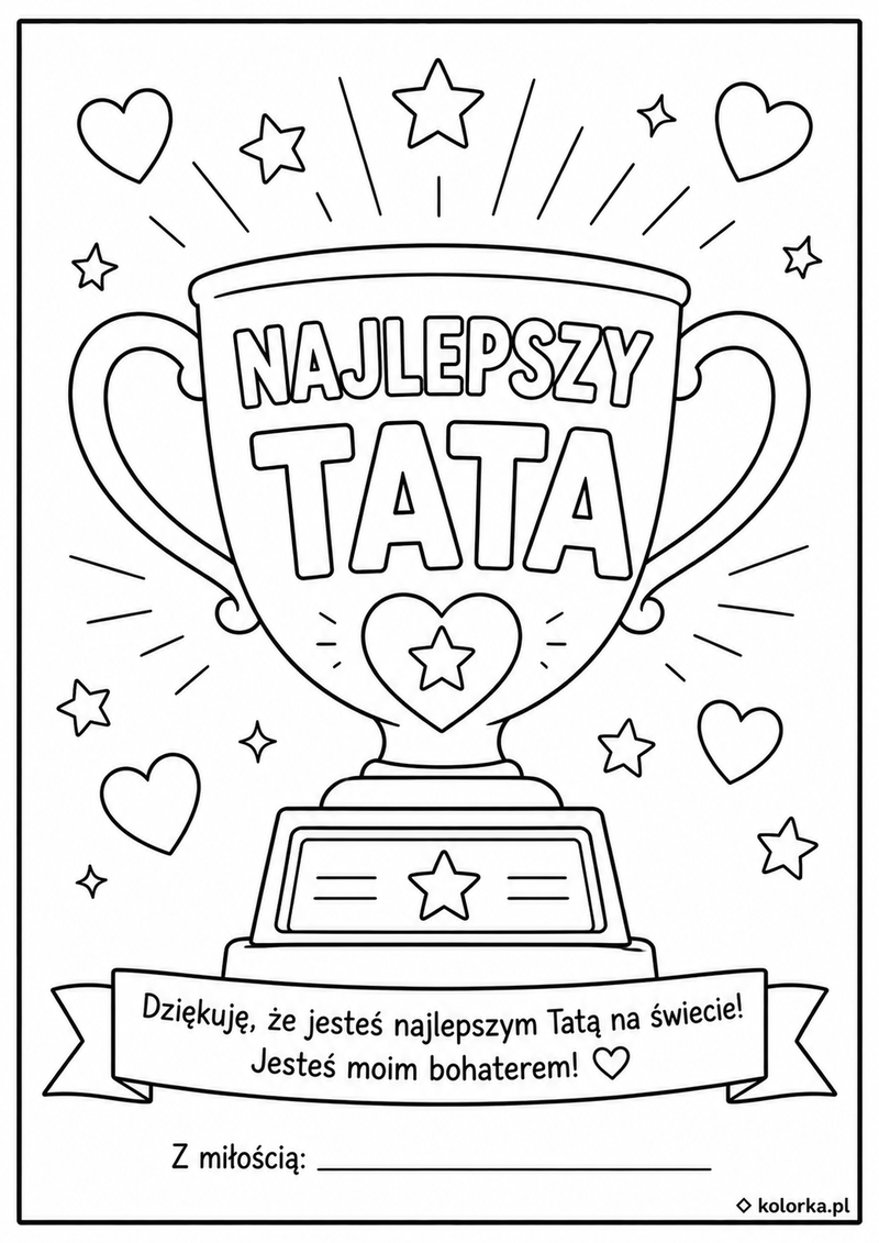Laurka dla taty do kolorowania - puchar dla najlepszego taty