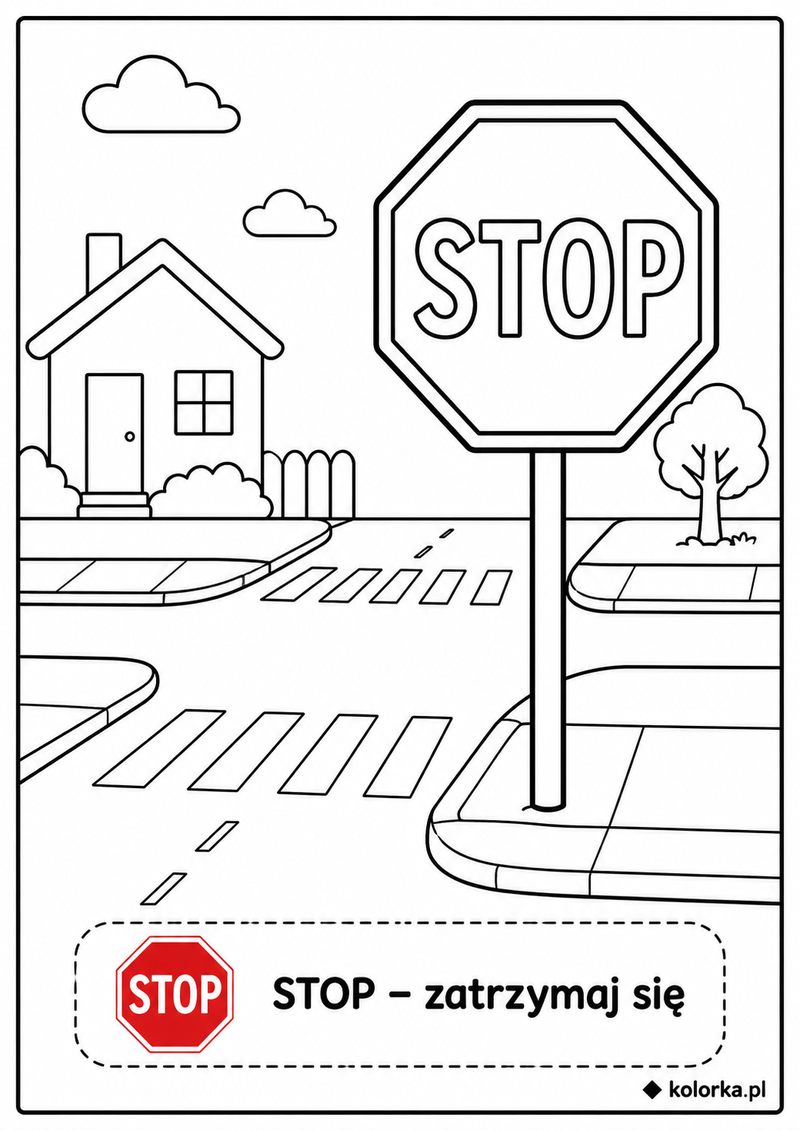 Kolorowanki znaki drogowe - znak STOP
