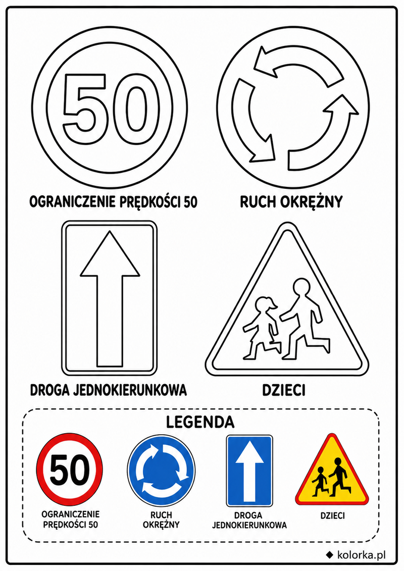 Kolorowanki znaki drogowe - najczęstsze znaki
