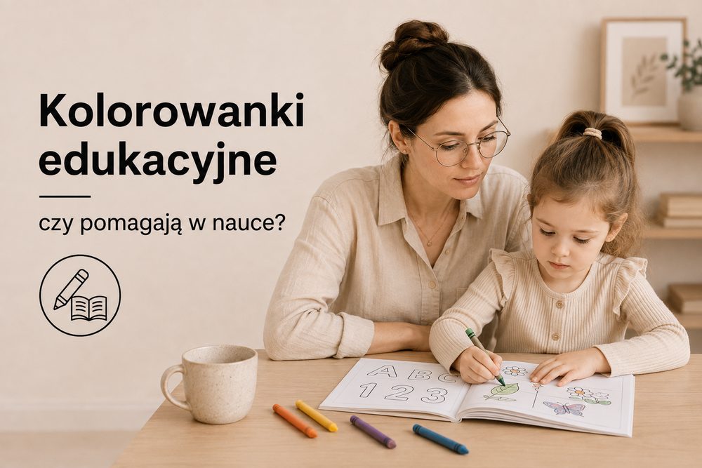 Dziecko korzystające z kolorowanki edukacyjnej podczas wspólnej nauki