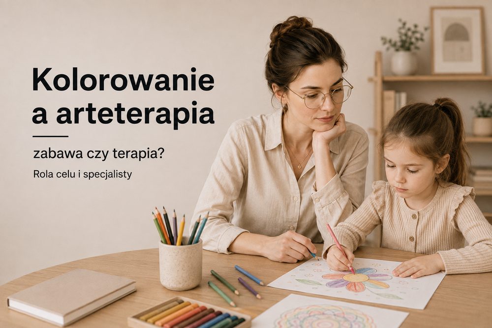 Dziecko podczas zajęć plastycznych z wykwalifikowanym specjalistą