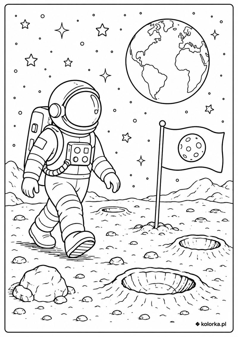 Astronauci, kosmos i planety - astronauta ustawiający flagę