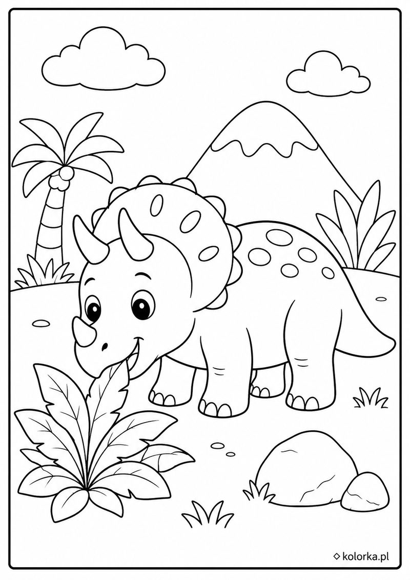 Kolorowanki dinozaury - uroczy triceratops w prehistorycznej krainie