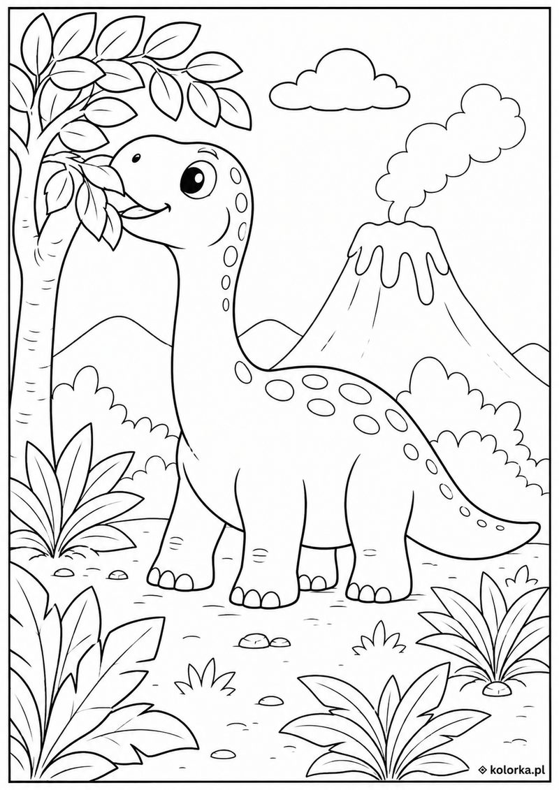 Kolorowanki dinozaury - wesoły dinozaur w prehistorycznej krainie