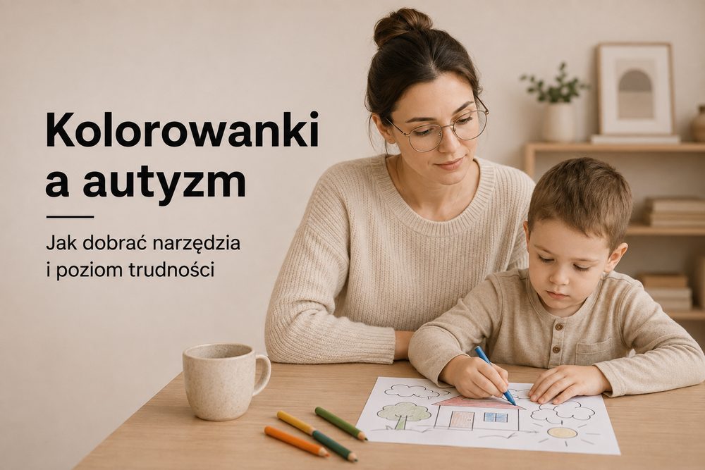Dziecko w spektrum autyzmu kolorujące w dostosowanych warunkach
